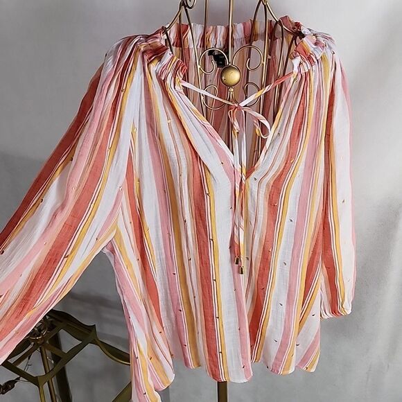 harve' benard Size 1X Sherbet Stripe Top Chiffon - Picture 1 of 8